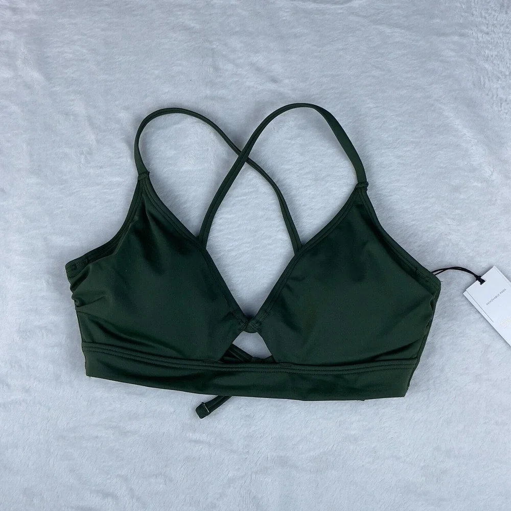 Shade & Shore Longline Ring Detail Underwire Bikini Top Women's 34B Dark‎ Green